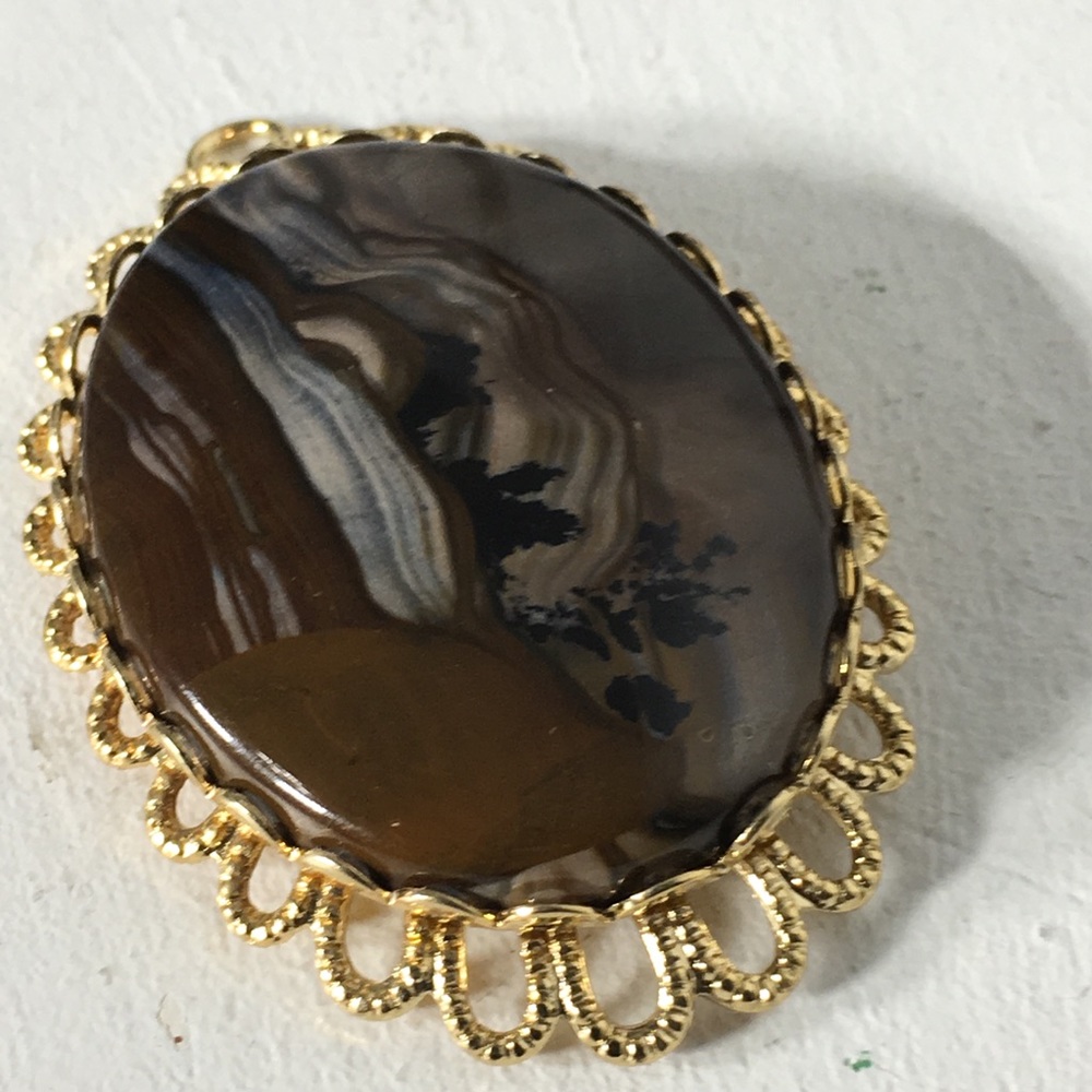 Vintage Large Stone Gold Tone Pendant